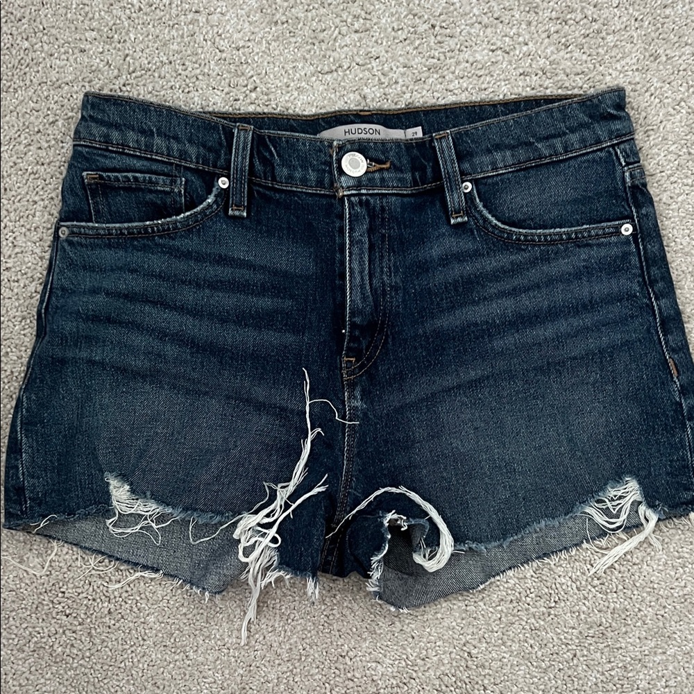 Hudson Jeans Women's Frayed Hem Jean Shorts - Dark Blue size 29